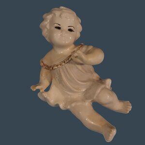 Vintage Antique German Porcelain Piano Baby With Glass Eyes READ